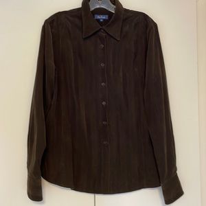 Men’s Faconnable Lightweight Corduroy Button Down Shirt Dark Olive-Brown
